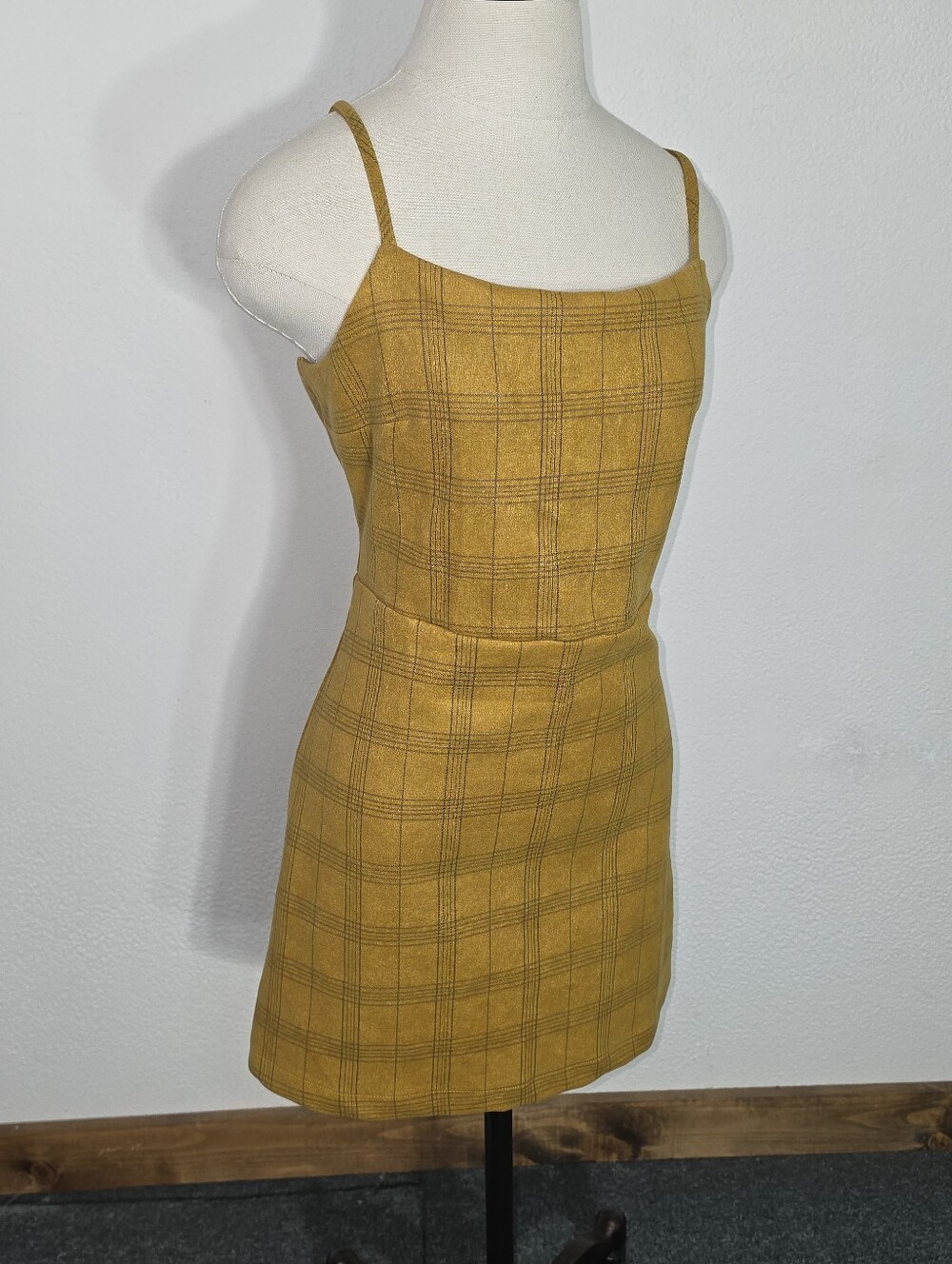 She + Sky Dress Tartan Plaid Sleeveless Preppy Y2K Style Mini Gold Size L - Picture 3 of 17